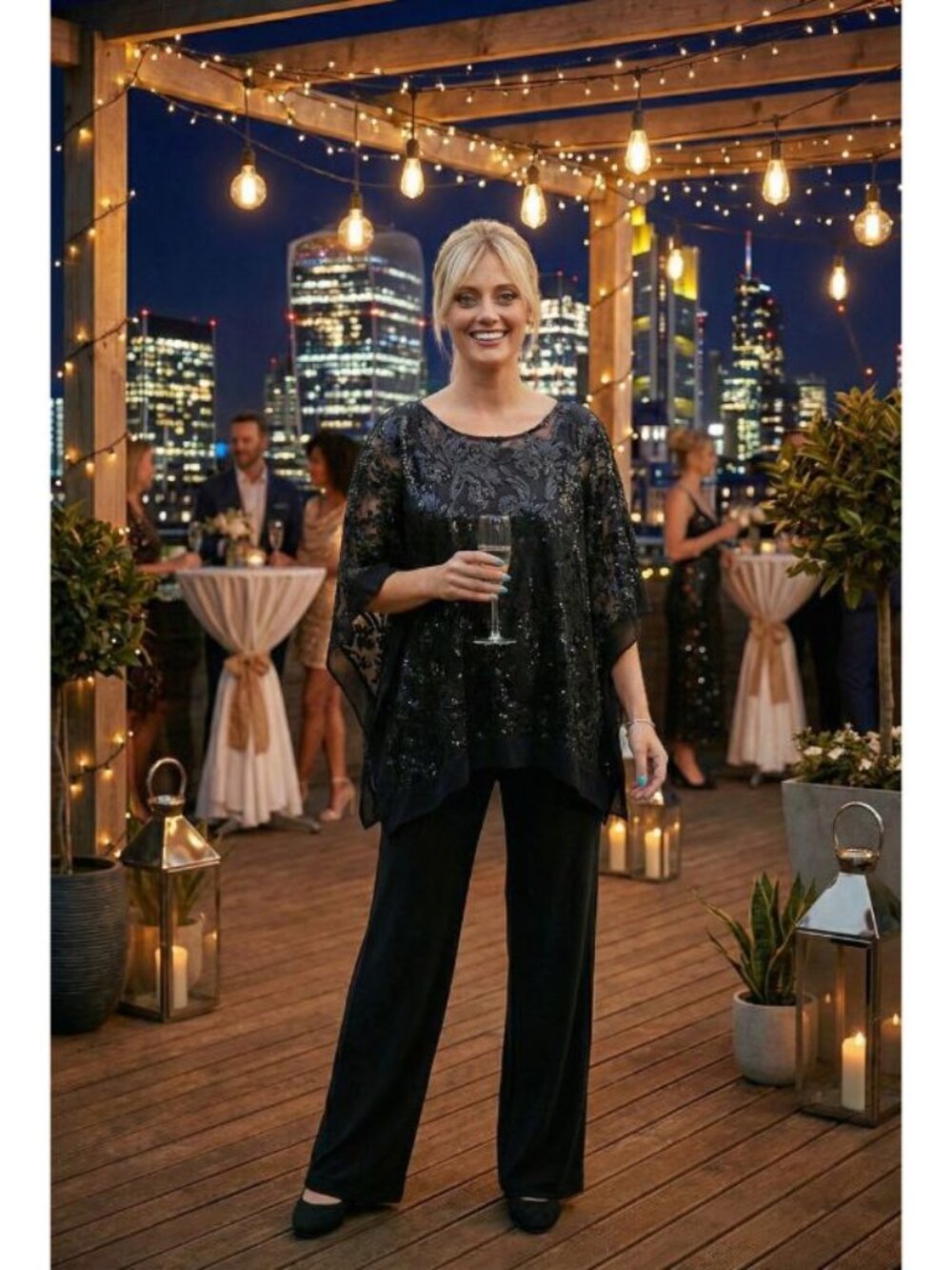 Clearance Black 4XL Formal Cape Pant Set for Grandmother of the Bride By 3443